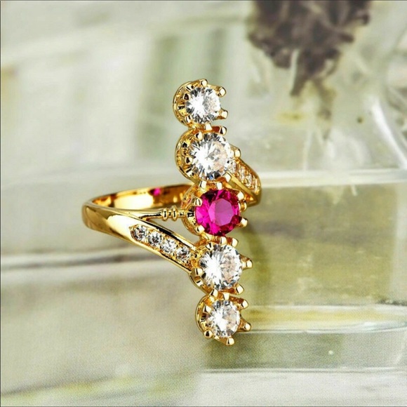 18k Yellow Gold Plated Round Cut Ruby Ring - Picture 2 of 4